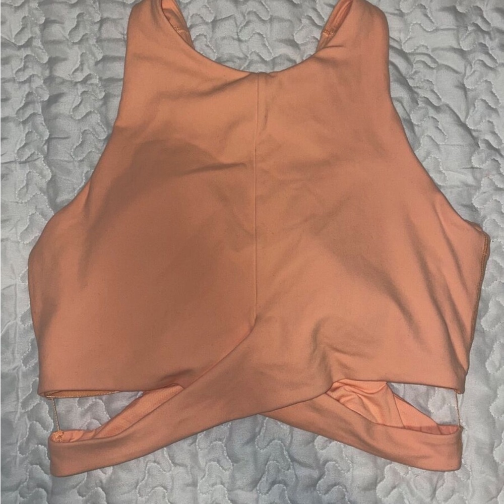 Athleta orange and pink sleeveless crop tank top with cut out and wrap style